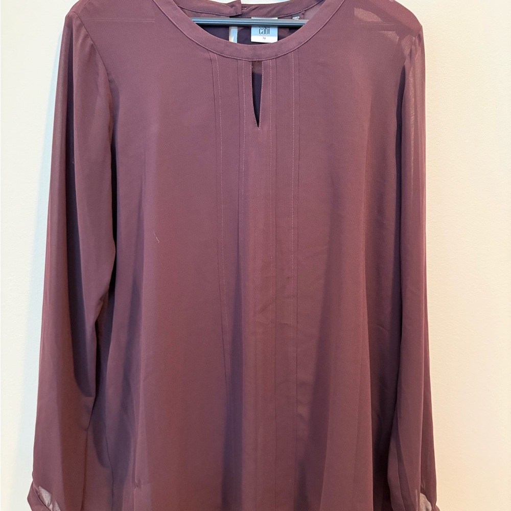 CAbi Plum Long-Sleeve Keyhole Blouse